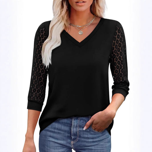 Hollow-out Lace Tops Casual Loose