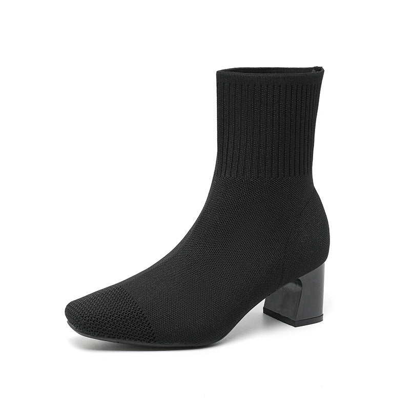 Bottes minces Bottes chaussettes tricotées ,Élastique à talon épais