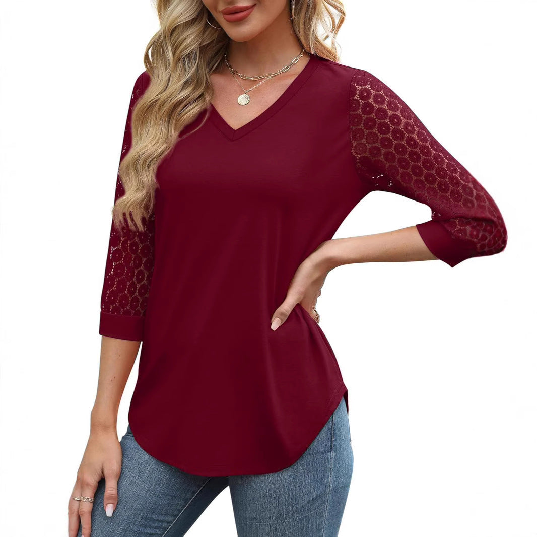 Hollow-out Lace Tops Casual Loose