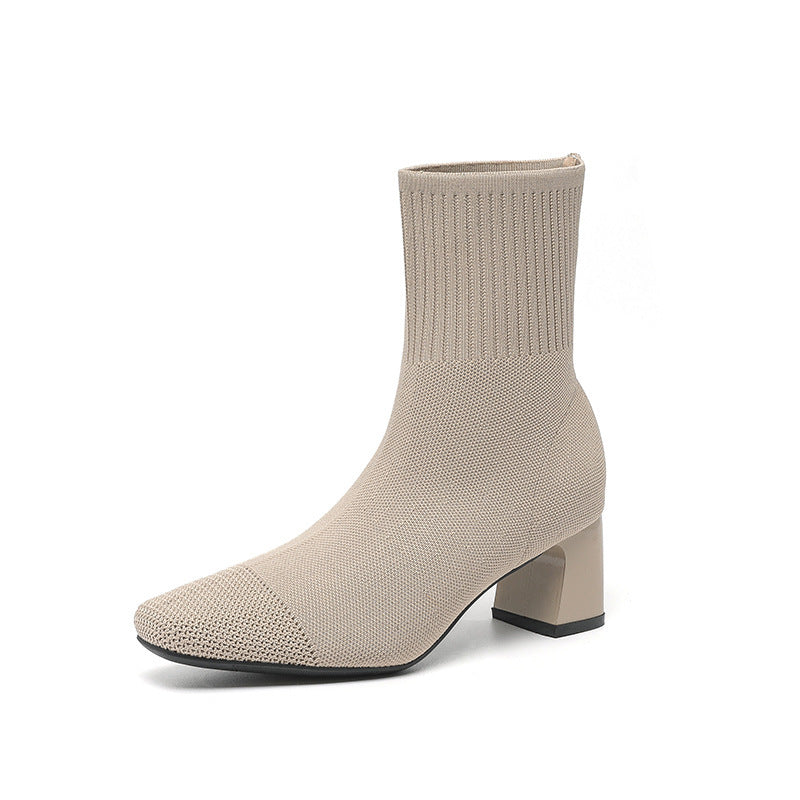 Bottes minces Bottes chaussettes tricotées ,Élastique à talon épais